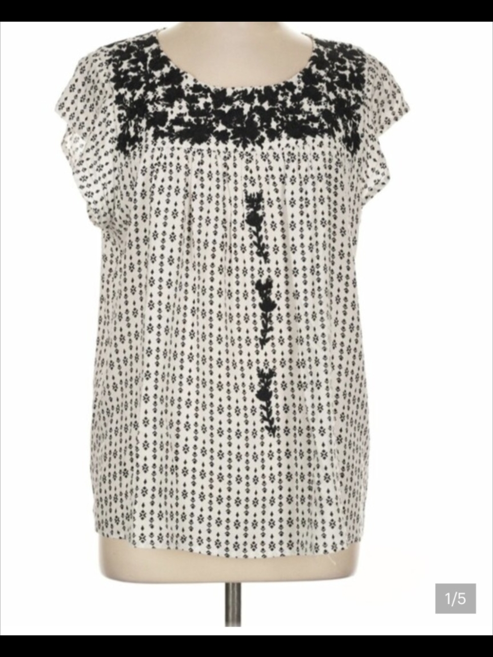 Women’s Black & White Printed Flutter Sleeve Top